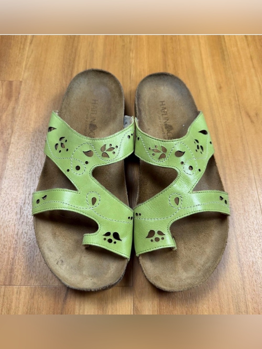 Haflinger Lime Green Leather Laser Cut Cork Footbed Slide
Sandals Womens 40